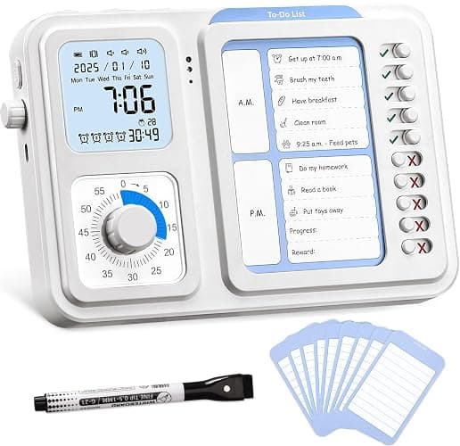 3-in-1 Visual Timer & ADHD Tool for Kids|Adults, Task Timer with Chore Chart Board, Visual Schedule for Kids with Autism, Daily Checklist for Home, School, Classroom, Desk - Image 1