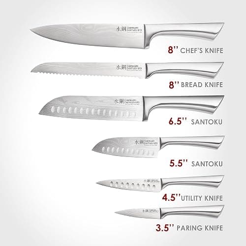 Cuisine::pro Damashiro Knife Block (Kumi, 7-Piece Chef Knife Set) - Japanese Steel Knife - Magnetic Knife Block- Damascus-Inspired Blade Kitchen Knives thumbnail 3