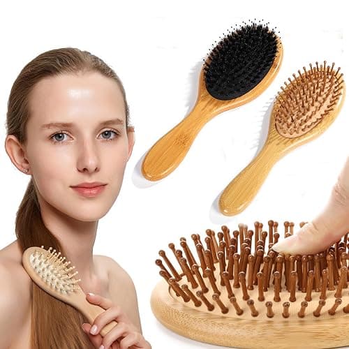 4 PCS Bamboo Hair Brushes Set,Boar Bristle and Detangling Combs,Hair Care Tools with Natural Bristles, Birthday Gift for Family Friend Women Men Mother Hairbrush Kit thumbnail 5