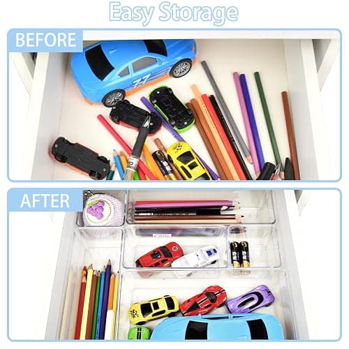 Manalete Drawer Organizers Set of 15, 4 Sizes Clear Plastic Drawer Organizers and Storage Bins for Kitchen, Bathroom, Office, Dresser Desk Drawer Organizer Tray for Jewelry, Makeup, Junk, Gadgets thumbnail 4