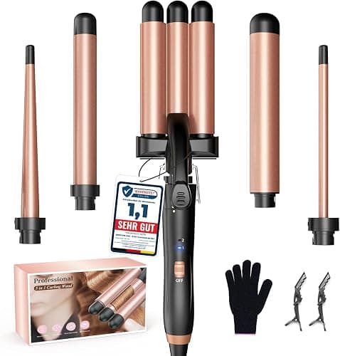 BESTOPE MIX Ferro Arricciacapelli 5 in 1- Set Ferro Arricciacapelli Rivestimento in Ceramica, Piastra Onde per Capelli 2 Température, Piastra per Onde con Ferri di Diverso Diametro, Calore Delicato - Image 1