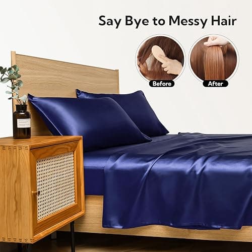 Candoury Satin Silk Pillowcase for Hair and Skin, Queen Size Set of 2 Pillow Cases, Soft Silky Pillow Covers 2 Pack with Envelope Closure (20x30, black) thumbnail 5