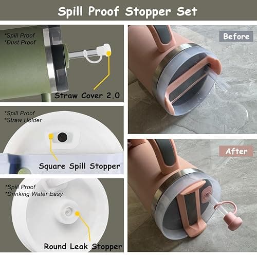 Stanley Cup Accessories Set,Including 2 Pcs 0.4in Straw Cover, 1 Silicone Spill-Proof Stopper Set of 3, 1 Cute Flower Handle Charm, 1 Silicone Boot Fits Stanley 40&30 Oz Tumbler (Dried Pine) thumbnail 6