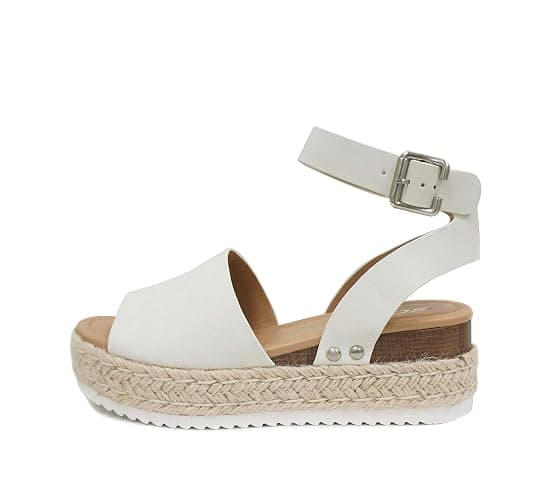 Soda Topic Open Toe Buckle Ankle Strap Espadrilles Flatform Wedge Casual Sandal - Image 1