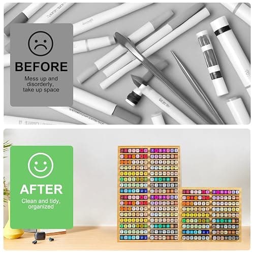 M.J COMFY-LIFE Bamboo Marker Organizer - 32 Compartment Desktop Storage Holds 224 Markers/Pens | Natural Wood Stationery Holder for Artists, Classroom & Office (224 Markers) thumbnail 7