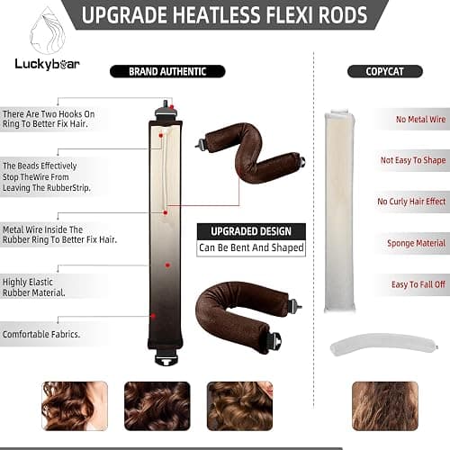 Heatless Curls Overnight Rods Jumbo Set, Heatless Hair Curler Velvet Satin Jumbo Flexi Rods to Sleep in, No Heat Overnight Sleeping Blowout Curls Wave Styling Tools with Silk Scarf 4pcs Brown thumbnail 3