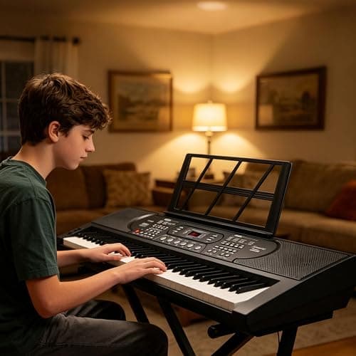 61 Key Portable Keyboard Piano with Stand, Electronic Keyboard Piano Kit, Microphone, Note Stickers, Music Rest, Digital Music Keyboard Built-In Speakers for Beginners thumbnail 5
