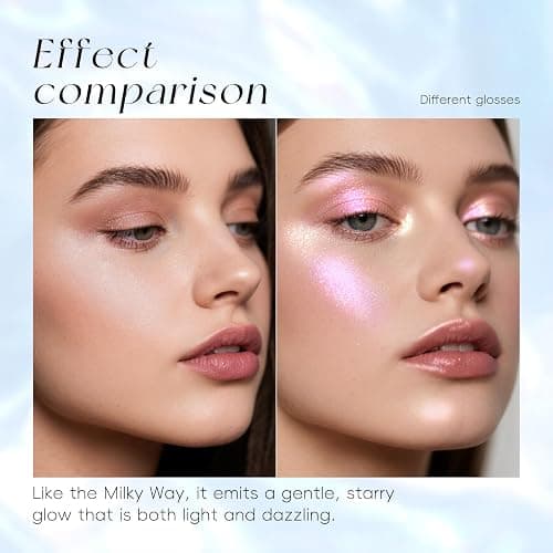 HOSAILY Chameleon Holographic Highlighter Palette, Multichrome Cream Multi-use Eyeshadow Shifting Sparkling Color Shifting Inner Corner Eye Highlighter Brightener for Mermaid Makeup&03 Pink Purple thumbnail 3