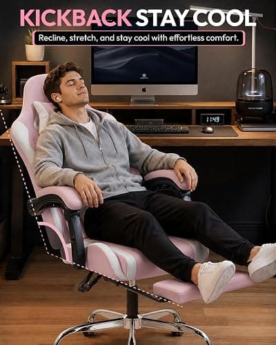 Dowinx Ergonomic Gaming Chair with Footrest & Massage Lumbar, 2D-Linkage Armrests for Computer Chair 330lbs with Headrest Pillow for Office, Home, Streaming and Long Gaming Sessions, Bright Pink thumbnail 7