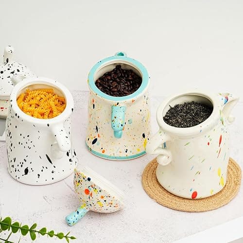 Antetek Canister With Attitude,Large Capacity Cute Sassy Storage Canister,Interesting food jars, stylish airtight large ceramic lids, coffee, tea, sugar and spice storage jars with spoons (Blue) thumbnail 7