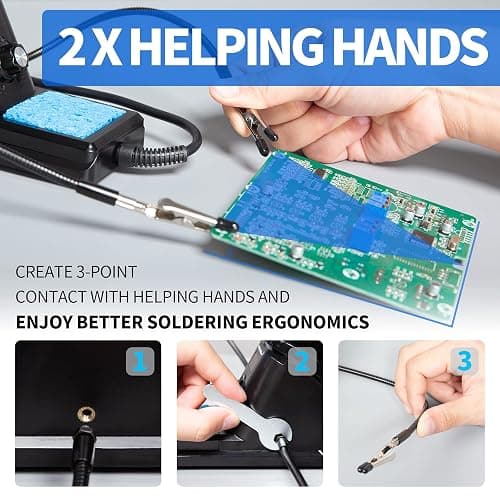 YIHUA 926 III 60W Digital Display Soldering Iron Station Kit w 2 Helping Hands, 6 Extra Iron Tips, Lead-Free Solder, Solder Sucker, S/S Tweezers, °C/ºF Conversion, Auto Sleep & Calibration Support thumbnail 6