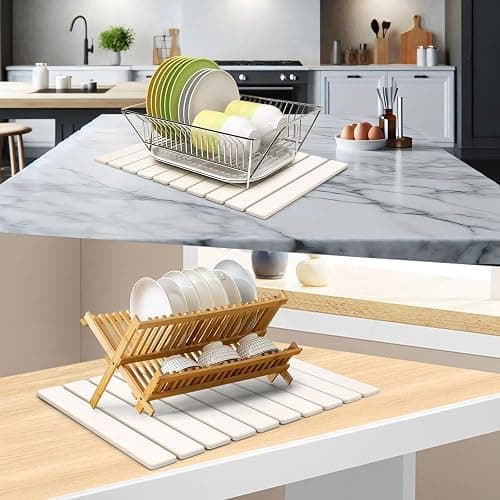 Large Stone Dish Drying Mats for Kitchen Counter, Eco - Friendly Diatomaceous Stone Mats, Non - Slip Collapsible Absorbable Stone Dish Drying Mat for Multi - Purpose, Match Any Countertop, 24"×16" thumbnail 6
