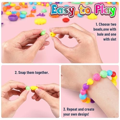 FUNZBO 520+ Snap Pop Beads - Jewelry Making Kit for Kids, Arts and Crafts for Kids Ages 4-8, Toys for 3 4 5 6 Years Old Girls Christmas Birthday Gifts Ideas, Bracelet Necklace Ring Snap Set for Girls thumbnail 4