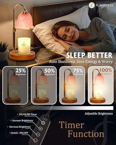 Funistree Candle Warmer Lamp, Gold Candle Lamp Warmer with Timer & Dimmer with 2 Bulbs, Birthday Gifts for Mom, Christmas Gifts for Women, New Home Bedroom Decor, Height Adjustable thumbnail 3