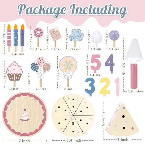 Wooden Birthday Party Cake Play Food Sets for Toddler 2 3 4 5 Year Old Girls Boys Kids Kitchen Accessories Pretend Play Toy Gift Educational Toys thumbnail 2