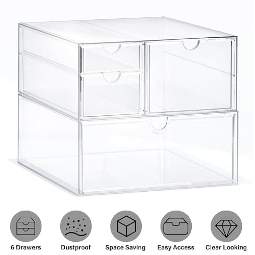 Prsildan Acrylic Drawer Makeup Organizer with 4 Drawers, Set of 2 Office Desk Organizers Accessories, Clear Stackable Storage Drawers for Vanity, Countertop, Craft, Jewelry, Art Supply Organization thumbnail 9