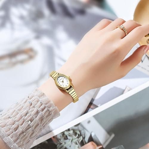 BOFAN Small Gold Watches for Women Easy Read Ladies Quartz Wrist Watch with Stainless Steel Expansion Band,Waterproof. - 6.10in-6.89in - Gold thumbnail 5