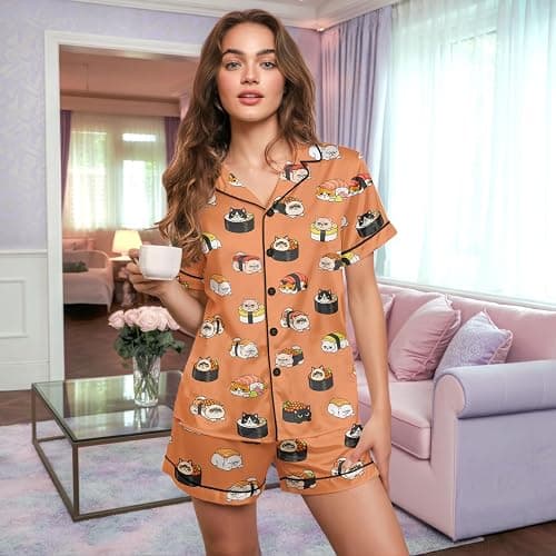 HUNTFAMI Women's Short Satin Pajama Funny Pajamas, Silky Lightweight Softness Sleepwear thumbnail 4