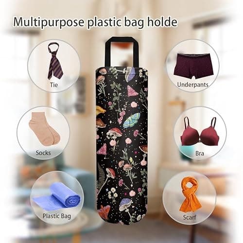 Fuojuvelie Mushroom Moth Plastic Bag Holder Hanging Plastic Bag Dispenser Grocery Bag Storage Holder with Elastic Bottom Kitchen Gadgets 2 Piece thumbnail 7