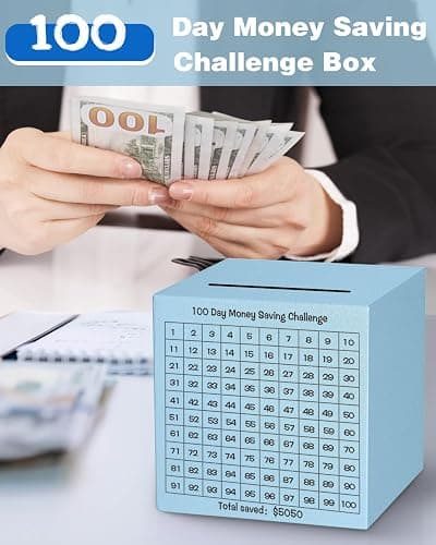 Money Saving Box, Unbreakable Piggy Bank for Adults Save $5,050 Metal Savings Box, 100 Day Money Saving Challenge Stainless Steel Box Must Break to Open 4.72 Inch (Blue) thumbnail 4