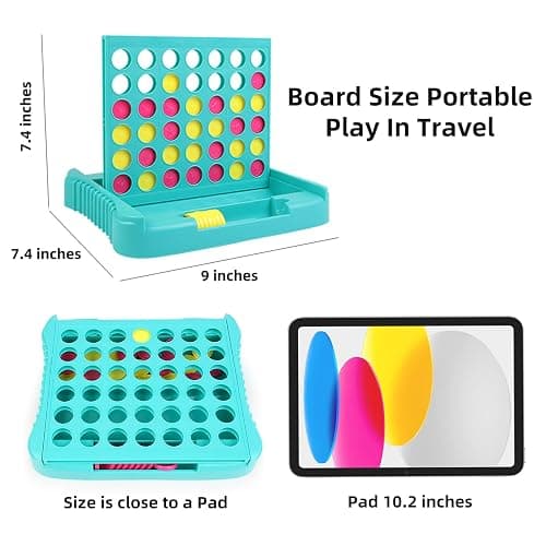 Vikutu 4 in a Row Connect Game, Travel Board Games for Kids Adults, Get 4 in a Row to Win - 9 x 7.4 inches (Green) thumbnail 3