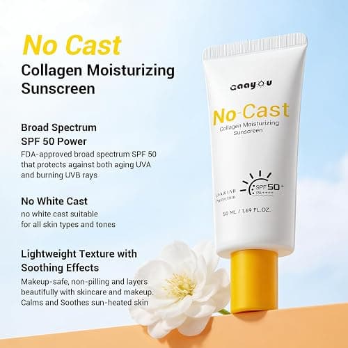 No Cast Moisturizing Sunscreen SPF50 PA++++ Collagen Facial Sunscreen Korean Sunscreen with Hyaluronic Acid, Oil Free, No White Cast Natural Sunscreen for All Sensitive Skin Type thumbnail 3