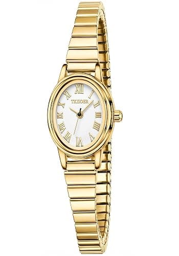 TKIIOER Small Gold Watches for Women, Easy to Read Dial Ladies Analog Watch, Oval Case, Stainless Steel Expansion Band, Waterproof Watch - Image 1