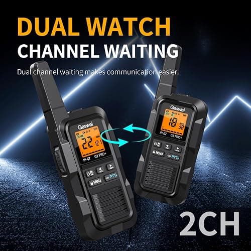 Gaswei G2pro+ IP67 Waterproof Floating Walkie Talkies with Headset, FRS Heavy Duty Walkie Talkie Long Range with Double PTT,FM Radio,VOX,SOS,NOAA Weather, Two Way Radio（2PACK-Black） thumbnail 5
