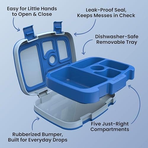 Bentgo Kids Bento-Style 5-Compartment Leak-Proof Lunch Box - Just-Right Portions for Ages 3 to 7, Durable, Drop-Proof, Dishwasher Safe, PFAS & BPA-Free & Made with Food-Safe Materials (Blue) thumbnail 6