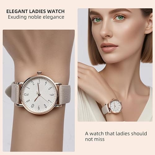 SZJhongfeng Women's Waterproof Gold Analog Watch - Leather Strap,3 Hand,Small Watch with White Dial, Fashion Quartz Wristwatch for Women. thumbnail 5
