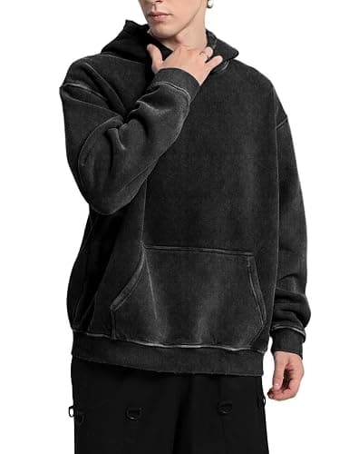 FAIABLE Mens Hoodies Oversized Unisex Acid Wash Hoodie Heavyweight Fleece Vintage Cotton Sweatshirt Men Women Streetwear thumbnail 3