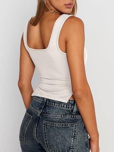 Trendy Queen Double Lined Crop Tank Top for Women Cute Summer Backless Shirt Spring Y2K Top Junior Going Out Concert Vacation - Image 1