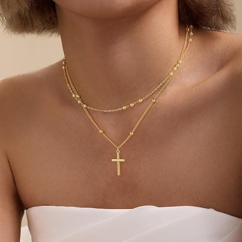GRCLD Cross Necklace for Women Dainty 14K Real Silver Gold Plated Layered Cross Pendant Necklace Stack Simple Trendy Cute Charm Choker Necklaces Jewelry Gift for Women Teen Her thumbnail 2