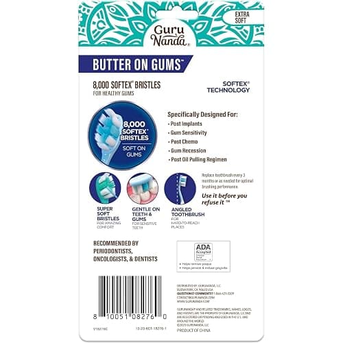 GuruNanda Butter On Gums Toothbrush, ADA Accepted, With 8000+ Ultra Soft Softex Bristles for Sensitive & Receding Gums, Perfect for Whiter Teeth, 6 Ct thumbnail 9