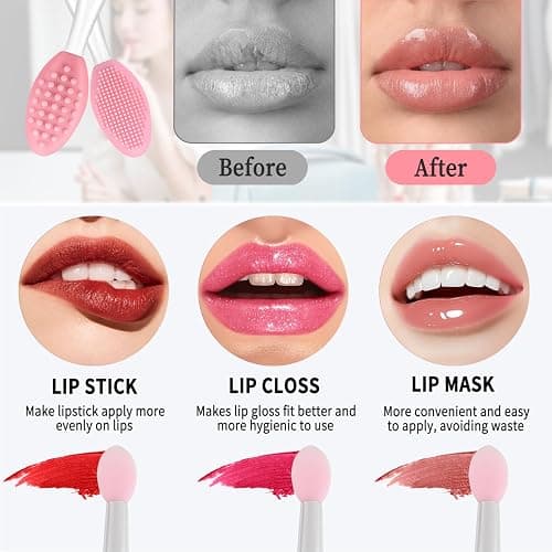 Lip Scrub Brush, Dual-ended Lip Scrubber Exfoliator and Silicone Lip Brush Exfoliator Tool Lightening for Dark Lips Nose Scrubber Lip Mask Applicator 3PCS thumbnail 5