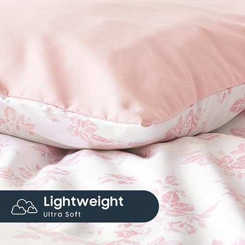 Wake In Cloud - Cottagecore Comforter Set, Floral Vintage Flower Shabby Chic Coquette Aesthetic for Women Teen Girls, Soft Lightweight Dorm Bedding, 3 Pieces, Pink, Twin/Twin XL Size thumbnail 6
