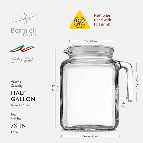 Bormioli Rocco Hermetic Seal Pitcher With Lid and Spout [68 Ounce] for Homemade Juice & Iced Tea or for Glass Milk Bottles, Clear - Frosted thumbnail 4