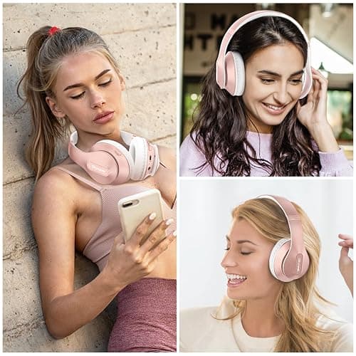Glynzak Wireless Bluetooth Headphones Over Ear 65H Playtime HiFi Stereo Headset with Microphone and 6EQ Modes Foldable Bluetooth V5.3 Headphones for Travel Smartphone Computer Laptop Rose Gold thumbnail 7