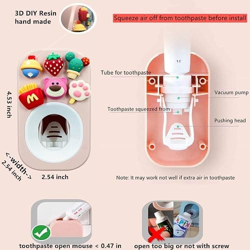 Automatic Toothpaste Dispenser & Toothpaste Holders and Wall Mounted Cup 3 Piece in a Set, is Wall Mounted for Bathroom,Toothpaste Squeezer for Kids & Family Shower by Mr. Thumbs(Pink Set) thumbnail 6
