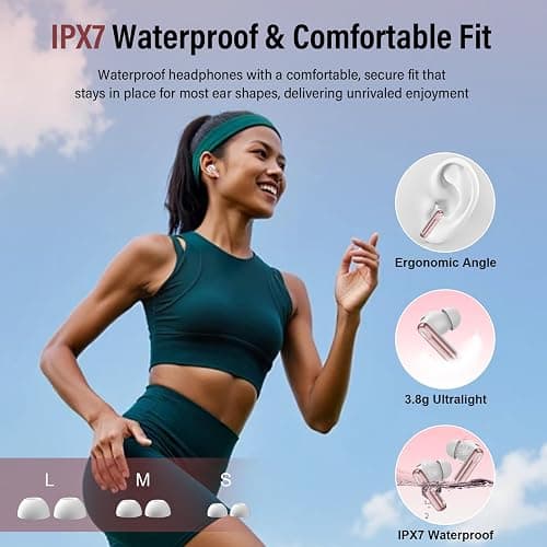 Wireless Earbuds, Bluetooth 5.4 Headphones with Multifunctional Touch Screen, 48H Bass Stereo Ear Buds with ANC/ENC Noise Cancelling/Transparency Mode, IPX7 Earphones with 5 EQ Modes, Rose Pink thumbnail 8