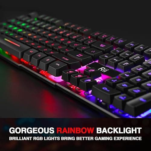 Rii RK100+ Multiple Color Rainbow LED Backlit Large Size USB Wired Mechanical Feeling Multimedia PC Gaming Keyboard,Office Keyboard for Working or Primer Gaming,Office Device thumbnail 4