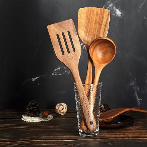Teak Wooden Spoons for Cooking - 8Pcs Kitchen Utensils Set With Spatulas thumbnail 5