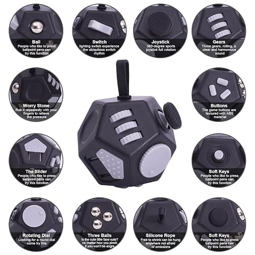 UOOEFUN Mini Fidget Toys Cube,12 Sided Cube Toys Relief Stress,Anxiety, Depression,Autism for Kids Adults Improve Focus and Kill Time (Black) - Black thumbnail 3