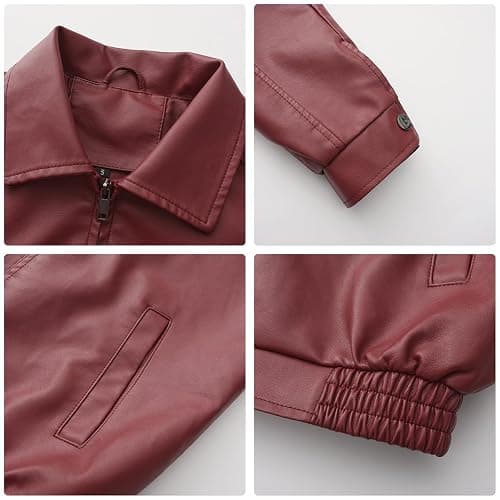 hathne Women's Oversized Leather Jackets Faux Zip Up Fall Fashion Motorcycle Jackets Coats Winter Clothes thumbnail 7