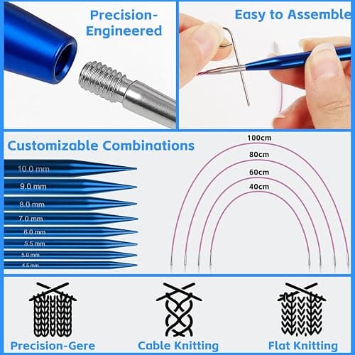 Interchangeable Circular Knitting Needles Set, 13 Pairs (26pcs) Aluminum Knitting Needles Kit, Sizes 3.0mm-10.0mm, Knitting Needle Case & Accessories, for Knitting Projects, Beginners & Advanced thumbnail 3
