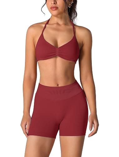 ABOCIW Womens Seamless Workout Sets 2 Piece Strappy Halter Sports Bra Scrunch Butt Shorts Gym Yoga Outfits - Image 1