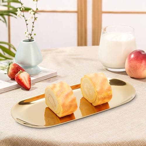Stainless Steel Towel/ Dish Plate, Tea/ Fruit Storage Trays Cosmetics Jewelry Organizer, Gold, Oval thumbnail 4