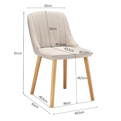 Goeurvant Dining Chairs Set of 4 Polyester Chairs for Living Room with Wood Legs Upholstered Kitchen Chair, Beige thumbnail 3