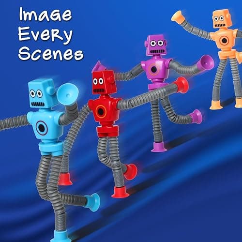 SYSAMA 4 Pcs Telescopic Suction Cup Robot Fidget Toy, Coolest Pop Tubes Sensory Toys for Toddlers, Educational Toys Robot Party Favors for Anxiety Kids for 3-9 Year Old Boys Girls thumbnail 3