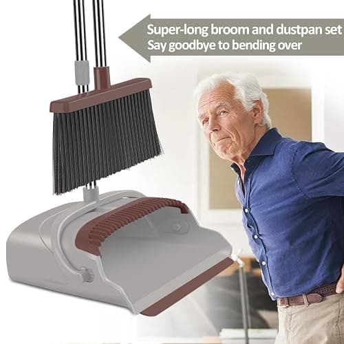 kelamayi Upgrade Broom and Dustpan Set, Self-Cleaning with Dustpan Teeth, Ideal for Dog Cat Pets Home Use, Super Long Handle Upright Stand Up Broom and Dustpan Set (Brown) - Brown-02 thumbnail 5